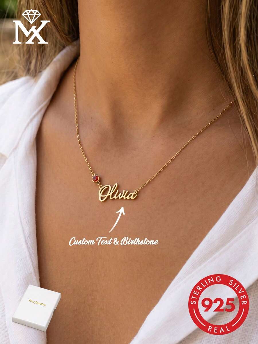 Collar de plata de ley 925 con piedra natal y nombre personalizado | Collar de piedra natal y nombre personalizado | Collar con nombre | Joyería de nombre exquisita | Regalo para ella, joyería de piedra natal - Amarillo Oro - Ver 1