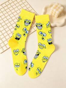 SpongeBob SquarePants 6/1雙女款與男款短襪，夏季透氣吸濕卡通印花趣味船襪，低筒襪，適合學生日常穿著、旅行、上學，聖誕節、生日、新年禮物，送給媽媽和朋友（白色、黑色） - 彩色 - 查看 10