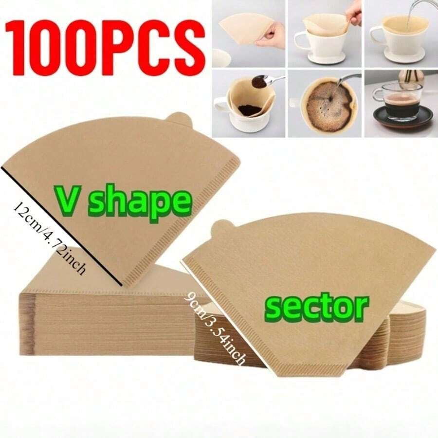 SOKANY 100pcs Coffee Filter Papers, V-Shaped And Fan-Shaped Coffee Filter Papers. Natural Wood Pulp Unbleached, Suitable For Pour-Over Coffee Pot/American Coffee Maker, Can Be Used For Reflux/Drip/Brewing