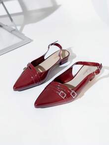 Women's New French Pointed Toe Commuter High Heel Sandals, Wine Red Body Design, Metal Color Decor On Vamp, Adjustable Laces, Elegant Pointed Toe Design, Suitable For Workplace, Casual, Party, Date, Commute And Other Occasions As A Versatile Fashion Choice. - Burgundy - View 5