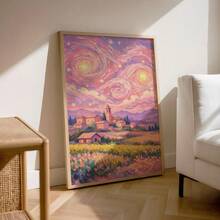 1 Stück Rosa Sternenhimmel Kunstwerk, Pastell Sonnenuntergang Ölgemälde Leinwanddruck | Moderne impressionistische Kunst Dekoration geeignet für Mädchenzimmer, Wohnheim, Wohnzimmer oder Büro, impressionistisches Landschaftsposter, Geschenk für Kunstliebhaber, gerahmt oder ungerahmt - Muster 2 - Übersicht 1