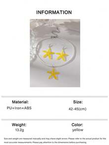 1 Set Of 3pcs Minimalist Fashion Five-Pointed Star Pendant Necklace, Exaggerated Starfish Earrings, Personalized Jewelry Set For Women - Yellow - View 6
