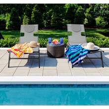 Set Of 2 Garden Sun Loungers Adjustable Reclining Chairs For Patio Poolside & Yard - Grey - View 2