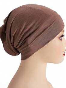 1pc Women's Solid Color Cylindrical Basic Hijab Cap Soft Abaya Accessories Daily Under Cap Women Veil - Khaki - View 29