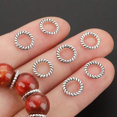 10pcs/100pcs Silver-Tone Round Large Hole Spacer Beads, Smiling Face Spacer Beads, Zinc Alloy Spacer Beads, Straight Hole Loose Beads, Suitable For DIY Necklace, Bracelet, Earring, Phone Strap, Keychain, Jewelry Making, Decoration Accessories