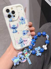 Disney Has Authorized, Phone Case - Chain Set, The Stitch Lilo & Stitch Phone Case Plus A Silicone 3D Or Fluffy Style Stitch Bracelet With Metallic Ring Removable Bracelet, Stitch And Angel Pattern, Compatible With Iphone 17/16/15/14/13/12/11/XS/XR/X Plus Pro Max, Wavy Design Phone Case For Girl, A Stylish Cartoon Summer Phone Case, The Perfect Gift Choice, Phone Protection, Durable Phone Cover, Great Gift For Friends And Family - Kiểu trắng B - Xem 3