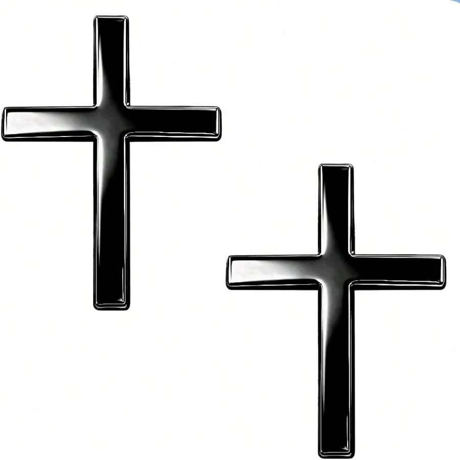 2PCS Cross Car Decals, Metal Jesus Cross Badge Stickers, 3D Individual Car Cross Emblem Decal, For Auto Trunk Body Tailgate Side Fenders, Auto Decoration - 黑色2PCS - 查看 1