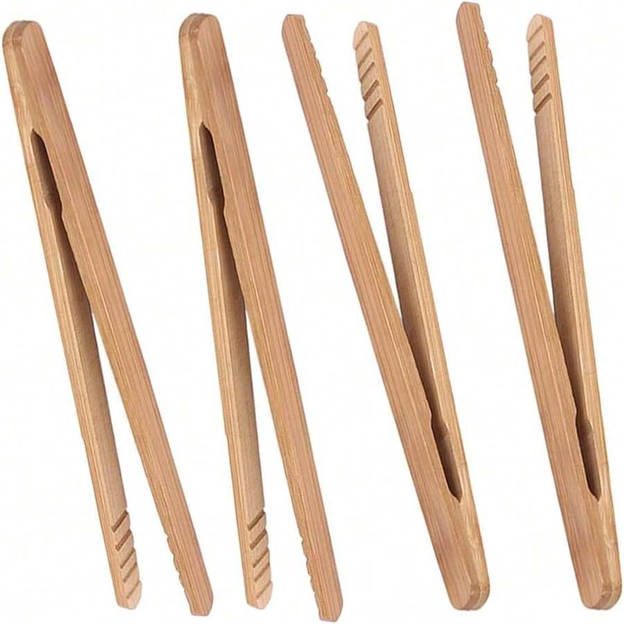 Bamboo Toast Tongs, 7 Inches Mini Wood Cooking Tong With Anti-Slip Design Great For Serving Food/Toaster/Bread & Pickles/Sugar/Barbecue,Small Kitchen Tongs Multi-Use For Salad, Grilling, Frying - C - Xem 1