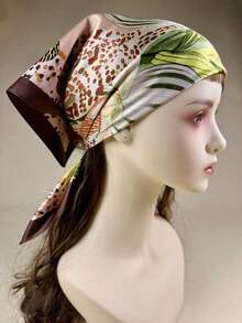 1pc Women'S Bohemian Floral & Butterfly Print Elegant Satin Scarf, Neckerchief, Headscarf, Dress Accessory Beach Vacations Headscarf Square Scarf - 多色 2 - 查看 3