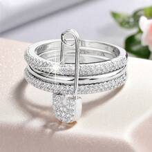 1pc Minimalist Women's Removable Ring, Unique Design With Shiny Synthetic Cubic Zirconia Stones, Suitable For Engagement, Wedding, And Daily Wear - Silver+White - View 18