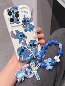 Disney Has Authorized, Phone Case - Chain Set, The Stitch Lilo & Stitch Phone Case Plus A Silicone 3D Or Fluffy Style Stitch Bracelet With Metallic Ring Removable Bracelet, Stitch And Angel Pattern, Compatible With Iphone 17/16/15/14/13/12/11/XS/XR/X Plus Pro Max, Wavy Design Phone Case For Girl, A Stylish Cartoon Summer Phone Case, The Perfect Gift Choice, Phone Protection, Durable Phone Cover, Great Gift For Friends And Family - 白色款式B - 查看 3