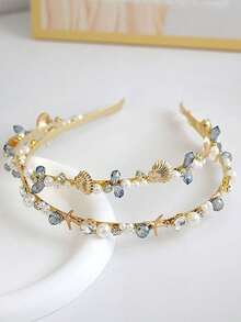 1pc Vintage Pearl Crystal Headband, Simple Elegant Shell Hair Accessory, Sweet Hair Clip Headband - Multicolor - View 4