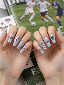 Tiebeauty 2pcs/Set Football World Cup Themed American Flag Nail Stickers, Red White Blue National Flag Elements, Waterproof Long-Lasting Nail Art Decals, Removable DIY Nail Accessories - Multicolor - View 3