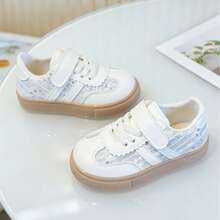 New White Soft Hook And Loop Trainers, Paired With Silver Sequins, Children's Campus Versatile Sneakers - White - View 1