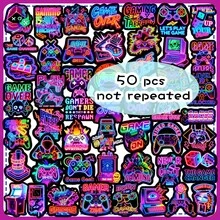 50 piezas Pegatinas de grafiti de juegos de neón de dibujos animados, calcomanías creativas para tableta, cuaderno de bocetos, decoración de espejos, suministros de scrapbooking - 50 juegos de neón - Ver 8