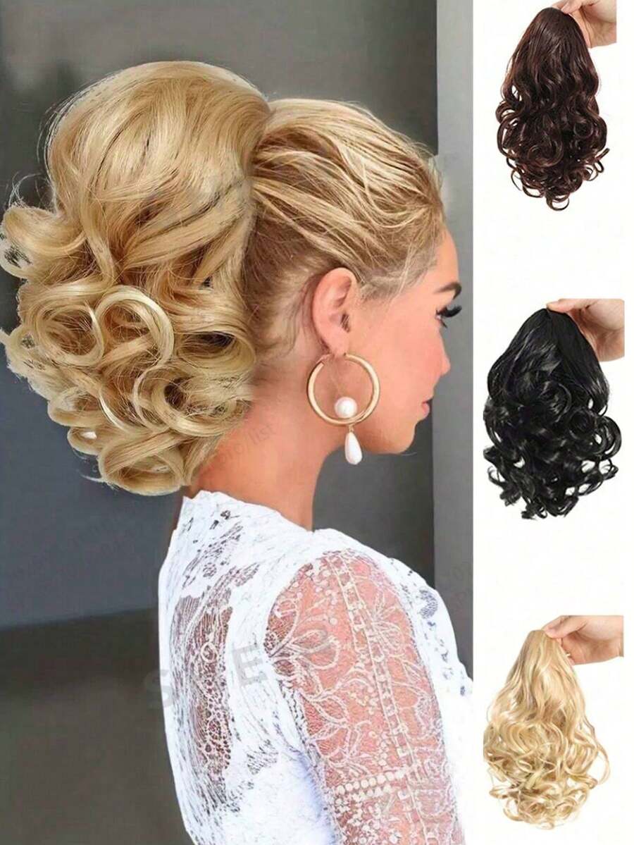 Short Curly Ponytail Wig Hair Clip Casual Daily Outing Drawstring Roman Curly Ponytail Wig Hair Clip, Claw Clips - Multicolor - View 1