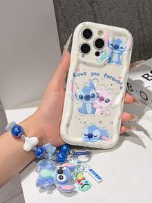 Disney Has Authorized, Phone Case - Chain Set, The Stitch Lilo & Stitch Phone Case Plus A Silicone 3D Or Fluffy Style Stitch Bracelet With Metallic Ring Removable Bracelet, Stitch And Angel Pattern, Compatible With Iphone 17/16/15/14/13/12/11/XS/XR/X Plus Pro Max, Wavy Design Phone Case For Girl, A Stylish Cartoon Summer Phone Case, The Perfect Gift Choice, Phone Protection, Durable Phone Cover, Great Gift For Friends And Family - 白色款式B - 查看 5