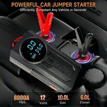 2026 Upgraded Multifunctional Portable Mini Air Compressor With Jump Starter, 150PSI Tire Inflator, Digital Display, Tire Pressure Monitoring, 3-Mode LED Flashlight And Battery Charger, 8000A Peak Current, Vehicle Maintenance Tool! - Black (machine + 5 Nozzles) - View 7