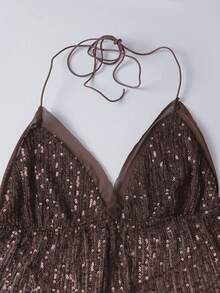 Women's Fashionable Sexy Sheer Sequin Halter Knit Top Summer - Coffee Brown - View 6