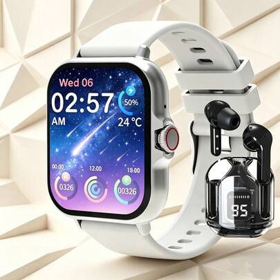 Reloj inteligente multifuncional para deportes al aire libre + Juego de auriculares, pantalla táctil completa de 1.83", compatible con llamadas y mensajes inalámbricos, reproducción de música, rastreador de actividad física, regalo para amigos y amigas, regalo de cumpleaños