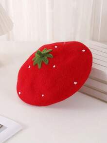 Cute Strawberry Embroidered Wool-Mix Beret,School Hat Valentine's Day Valentines - Nhiều màu - Xem 3