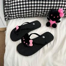 SANRIO Dép xỏ ngón nữ Hello Kitty hoạt hình, đế mềm, kiểu dáng đa năng, gót dày, dép đi biển, phụ kiện cần thiết cho du lịch và hoạt động ngoài trời. - Dép tông - Xem 7