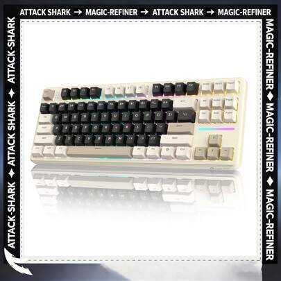  ATTACK SHARK X87 Mechanical Keyboard | 87 Keys TKL Layout | Gasket Structure | 5-Layer Sound Dampening | Silicone Cushion | Tri-Mode Connection | Multi-Device | Hot Swappable | Pre-Lubed Strawberry Switches | RGB Backlit | PBT Keycaps | Programmable | Office & Gaming Keyboard