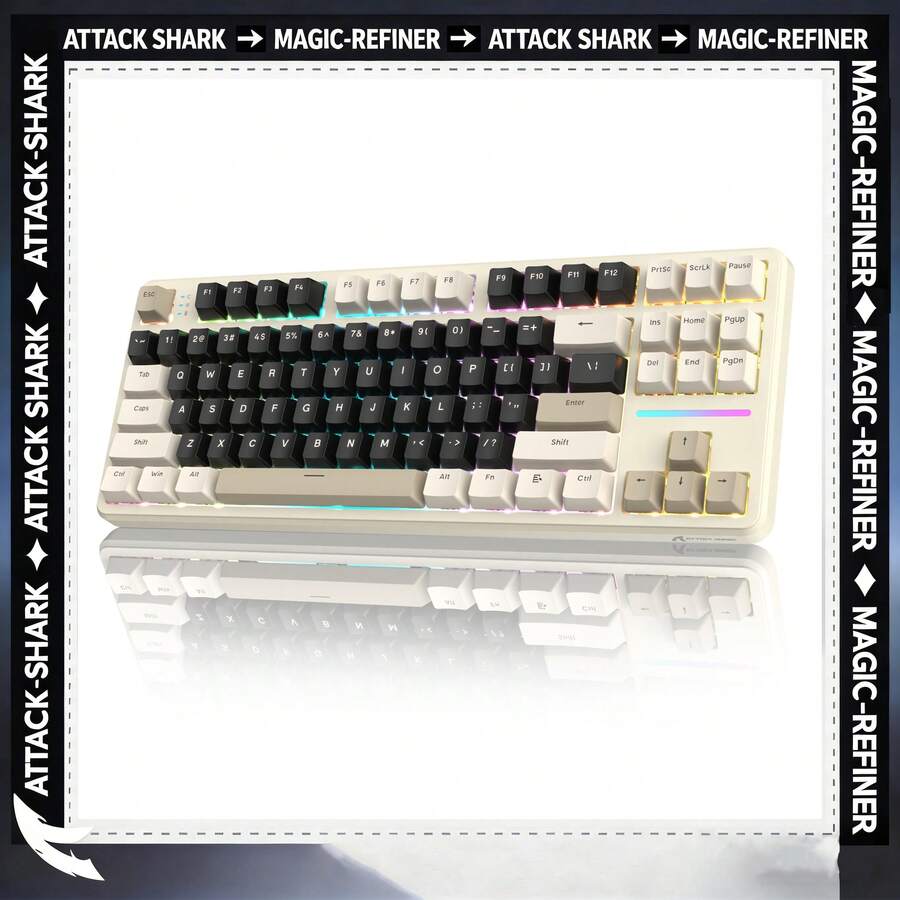 Teclado mecánico ATTACK SHARK X87 | Diseño TKL de 87 teclas | Estructura de junta de goma | Amortiguación de sonido de 5 capas | Cojín de silicona | Conexión Tri-Mode | Multi-dispositivo | Interruptores reemplazables | Interruptores de fresa pre-lubricados | Retroiluminación RGB | Teclas PBT | Programable | Teclado para oficina y juegos - Ver 1