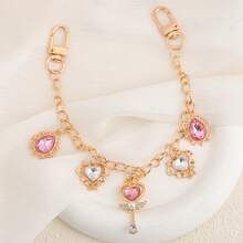 1 pièce Porte-clés pendentif baguette magique en forme de cœur avec strass et pierre précieuse rose, breloque de voiture dorée, accessoire de sac pour femme, cadeau - Multicolore - Voir 3