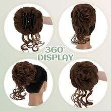 Moños Postizos para Mujer y Niña, Extensiones de Pelo Natural, Coletero Sintético Rizado Ondulado, Clip Cola de Caballo Postizo, Peinado Recogido Diario (Marrón Negro) - Marrón Claro - Ver 6