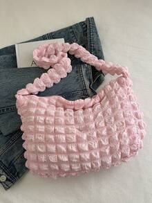 Bolso de hombro plisado con diseño de nube esponjosa, bolso casual de gran capacidad para ir al trabajo, nuevo diseño estilo coreano - Rosa Pálido - Ver 3