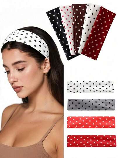 5 Stück Polka Punkt Elastische Stirnbänder, Unisex Rutschfeste Sport Stirnbänder, Schweißabsorbierende Workout Stirnbänder, geeignet für Laufen, Yoga, Wandern, Fitness, Sommersport