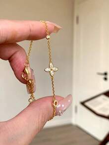 Vòng tay pha lê bong bóng hình hoa bốn lá mới về, kiểu dáng tối giản, tinh tế, đa năng, chất lượng cao, đính đá siêu nhỏ, sang trọng dành cho nữ. - Vòng tay đính đá bong bóng - Xem 7