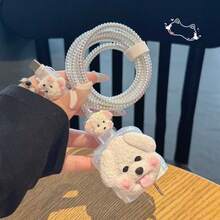 5pcs/Set Cute White Puppy Protector Case, Suitable Compatible With Apple 18W/20W Fast Charging Cable, Adorable 3D Dog White Protective Cover, Data Cable Storage Protection Set Of 5, Gift For Friends, Christmas Gift - Multicolor - View 7