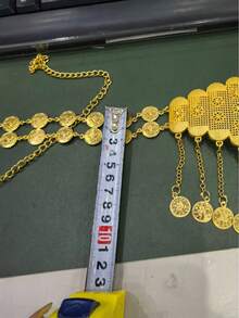 1pc Vintage Women's Long Robe Belt, 22K Gold Plated With Turkish Coin Pendant, Adjustable Length Body Chain Jewelry (Small Belt, Please Check Size Chart) - Multicolor - View 8