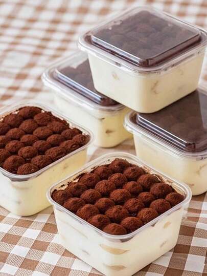 10 pezzi/20 pezzi Scatole trasparenti in PET per torte mousse a strati, contenitori sigillati riutilizzabili per frutta, yogurt, budino, tiramisù, torte mousse, pane, biscotti, stili assortiti