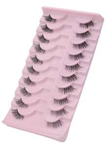 10 Pairs Fluffy 3D Faux Mink Half Eyelashes, Natural Curly Look, Suitable For Daily Wear - Black - View 7