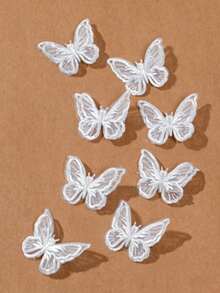 1/4/8pcs Lace Double Bow Hair Clips, For Daily Use, 6cm 3D Embroidered Butterfly Lace Hair Clips Hair Accessories DIY - Beige - View 7