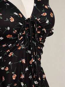 ICON Vestido floral de manga corta y ajuste delgado para mujer de talla grande, vestido floral, ropa de vuelta a la escuela, vestido de graduación - Negro - Ver 9