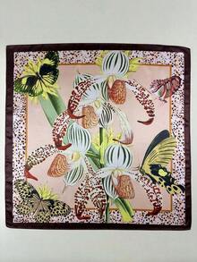 1pc Women'S Bohemian Floral & Butterfly Print Elegant Satin Scarf, Neckerchief, Headscarf, Dress Accessory Beach Vacations Headscarf Square Scarf - 多色 2 - 查看 5
