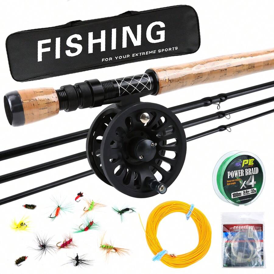 2.7m Fly Fishing Rod & Reel Combo With Fly Line Flies Lures And Storage Bag Portable Fly Fishing Kit - Black - View 1