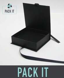 Paquete De Cajas De Cartón Color Negro Texturizado (Cierre Tipo Libro Con Listón Satinado Para Amarrar En Color Negro) Para Joyería Y Regalo (Paquete Con 12 Piezas) - 1 - Ver 3