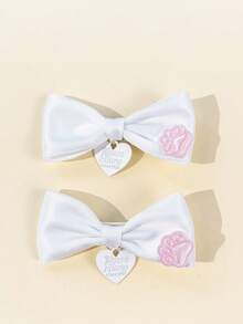 2pcs Women's Solid Color Heart & Bow Hair Clips,Festival,Party - Multicolor - View 9