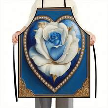 1pc Blue & White Rose Print Apron - Suitable For Kitchen, Living Room, Dining Room, Hotel, Outdoor BBQ, Etc. Made Of 100% Polyester, Machine Washable & Hand Washable - Multicolor - View 2