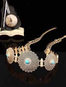 1 chiếc dây thắt lưng đính đá pha lê mạ vàng, kiểu dáng hoa hướng dương rỗng, phong cách Bohemian, trang sức thắt lưng có thể điều chỉnh cho cô dâu, thích hợp cho đám cưới và tiệc tùng. - Vàng - Xem 16