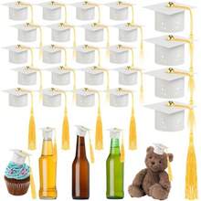 24 Pieces 2026 Mini Graduation Cap With Tassels Wine Bottle Topper Glitter Small Grad Hat Cake Graduation Bottle Cap Cover For Graduated Party Decorations White HatYellow Tassel - 白帽黃穗 - 查看 1
