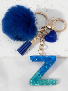 Llavero con letra brillante, llavero con borla de pompón esponjoso - Accesorios elegantes para bolsos y llaves de coche, perfectos para despedidas de soltera, bodas y regalos de cumpleaños, encantador adorno para bolsos, llavero elegante para mujeres, regalos para festivales, graduación, agradecimiento a maestros, regalos para madres, regalos del Día de la Madre, artículos esenciales para vacaciones, regalos de graduación, accesorios de encantos lindos, llavero - Azul - Ver 23