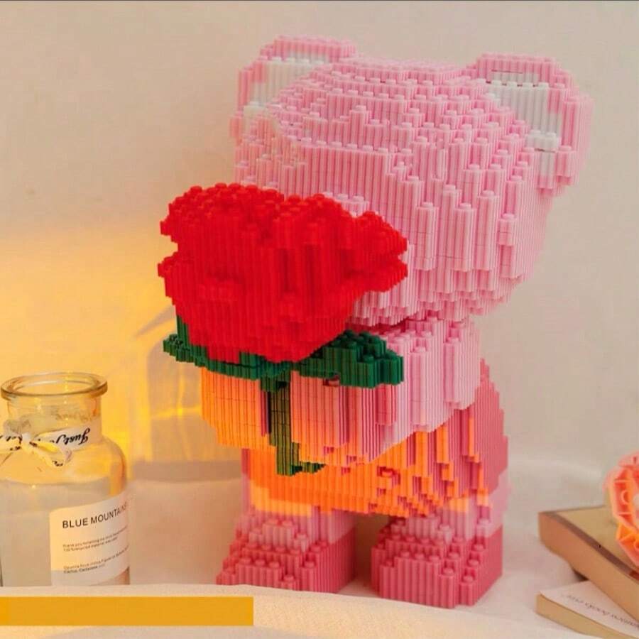 1000pcs Bouquet Bear Building Blocks Puzzle, Romantic Assembly Toy Collection Model Home Decor Birthday Gift, 1 Piece Room Decor, Office And Home Decoration, Durable Plastic Construction Kit, Perfect Gift For Halloween/Thanksgiving/Christmas