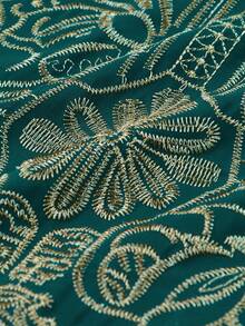 Đầm Kaftan cỡ lớn dành cho nữ, thêu vàng, cổ chữ V, tay ngắn, dáng rộng, thướt tha, thích hợp mặc đi biển hoặc đi nghỉ mát. - Màu xanh lá cây đậm - Xem 7