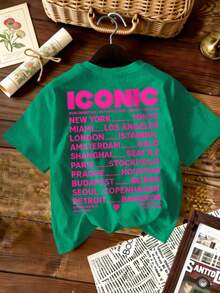 Vacation Casual Letter Print Short Sleeve T-Shirt Summer - Dark Green - View 6